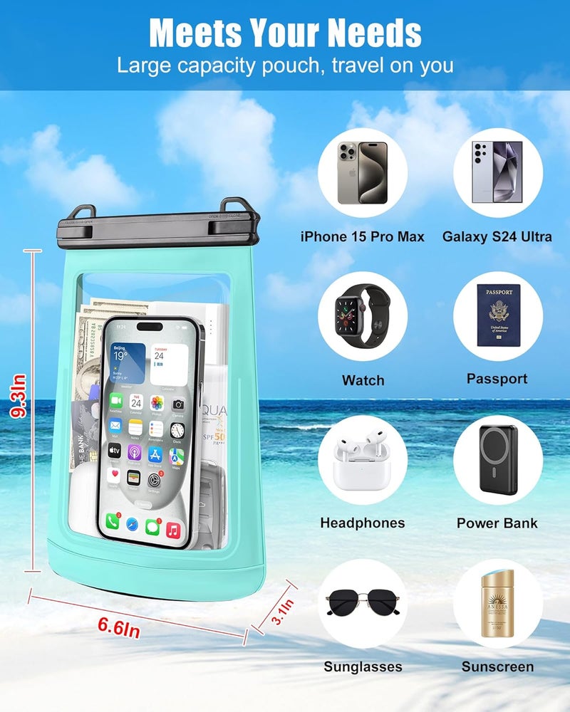 Jzocon Waterproof Phone Pouch for iPhone 16 15 14 11 Pro Max & Galaxy S24 S21 - Floating Large Capacity Dry Bag Stores Sunscreen, Sunglasses - Oversized Waterproof Bag for Beach, Swimming, Kayaking - Image 1